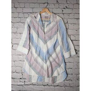 Chico's No-Iron Chevron Print Linen Striped Shirttail-Hem Tunic Size 1 (US 8/10)